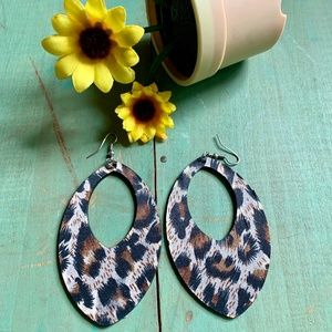 Fun Leopard Oval Cutout Hoop Dangle Earrings - Big Animal Print Earrings